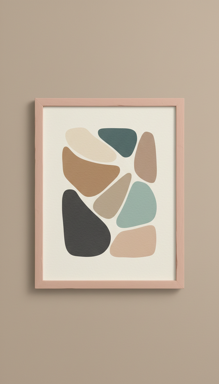 Obra abstracta enmarcada acabado arcilla rosada
